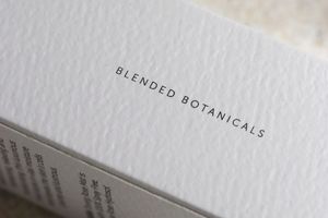 Box packaging reading blended botanicals for oil based skincare