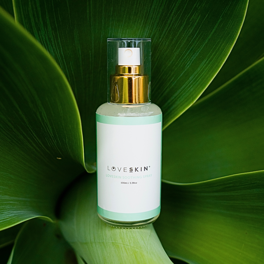 LoveSkin Soothing Gel with Aloe Vera & Cucumber 100ml bottle with a green plant in the background,