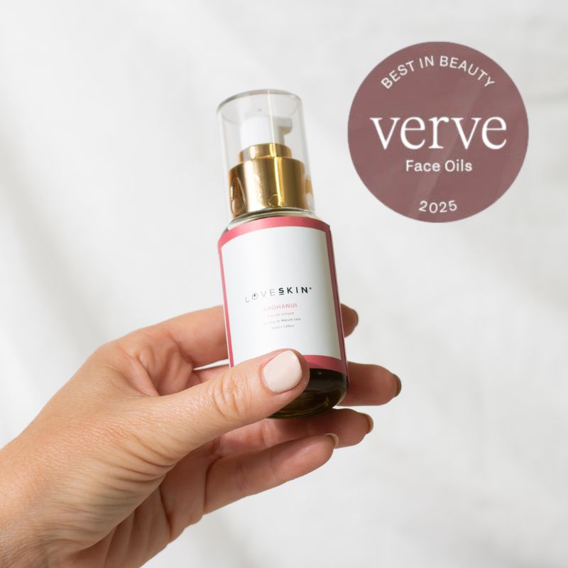 Hand holding Arohanui Facial Serum with text Best In Beauty Face Oils NZ