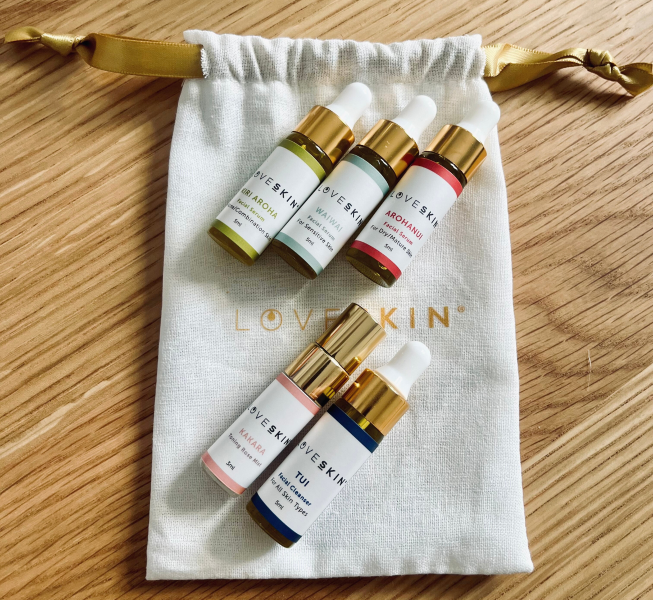 LoveSkin Mini Skincare Ritual Set + linen bag