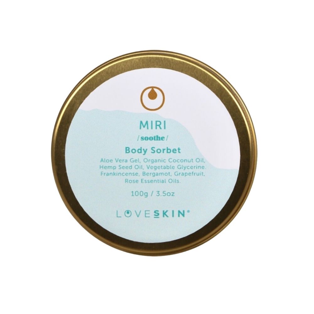 Miri Body Sorbet infused with aloe vera, coconut oil and hemp seed oil for nourishing skin hydration